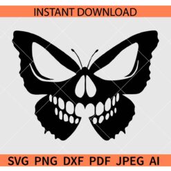 Skull Butterfly Silhouette SVG, Halloween Butterfly Skull SVG