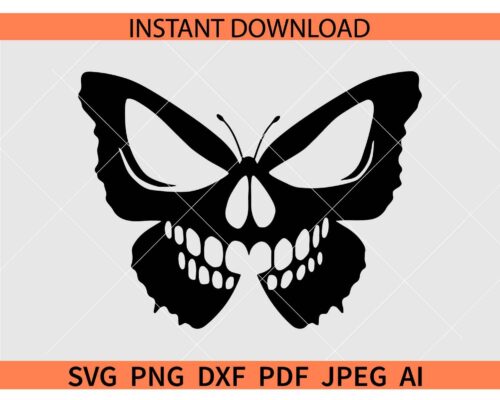 Skull Butterfly Silhouette SVG, Halloween Butterfly Skull SVG