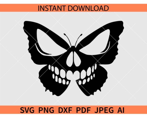 Skull Butterfly Silhouette SVG, Halloween Butterfly Skull SVG