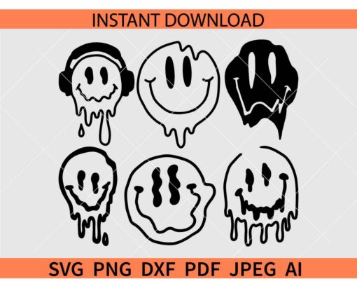 Smiley Face bundle SVG, Melting Face Bundle SVG, Melted Smiley Faces SVG