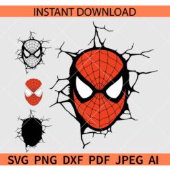 Spiderman Face in Smashed Wall SVG, Spiderman Crack SVG