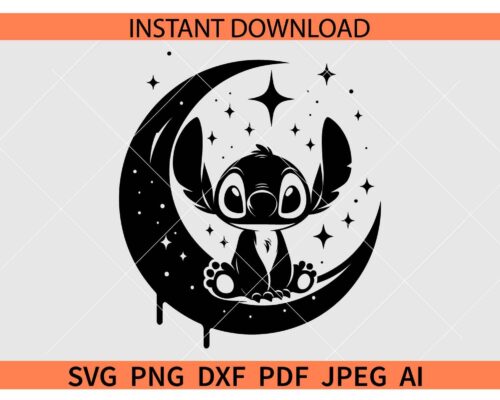 Stitch on moon SVG, Celestial Stitch SVG, Magical Stitch SVG