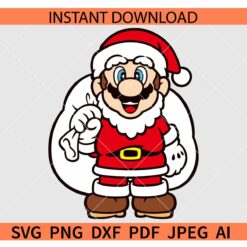 Super Mario Santa SVG, Super Mario with Santa Hat SVG, Christmas Super Mario SVG