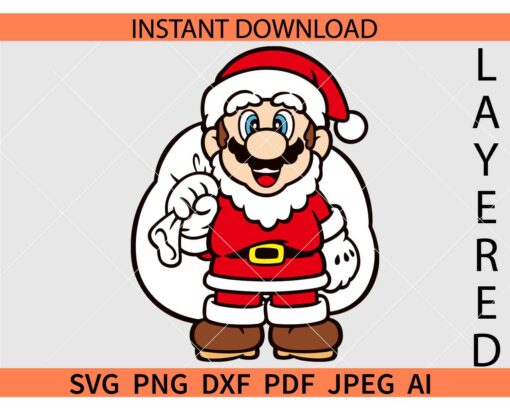 Super Mario Santa SVG, Super Mario with Santa Hat SVG, Christmas Super Mario SVG