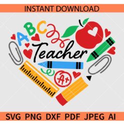 Teacher Heart SVG, Teaching Materials Heart Symbol SVG, Teaching tools Teacher Heart SVG