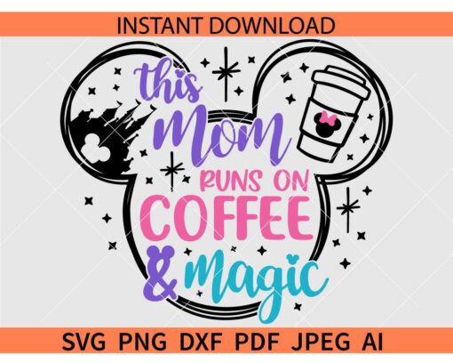 This mom runs on coffee and magic Mickey Head SVG
