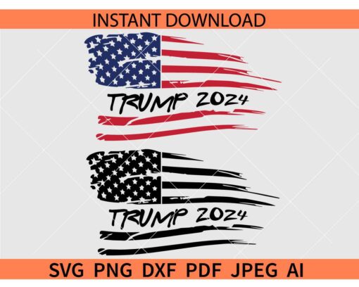 Trump 2024 Flag SVG, Distressed Flag Trump 2024 SVG, Trump 2024 Wavy Flag SVG