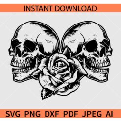 Two Floral skulls SVG, Floral Skulls with Rose Flower SVG, Happy Skulls Silhouette SVG