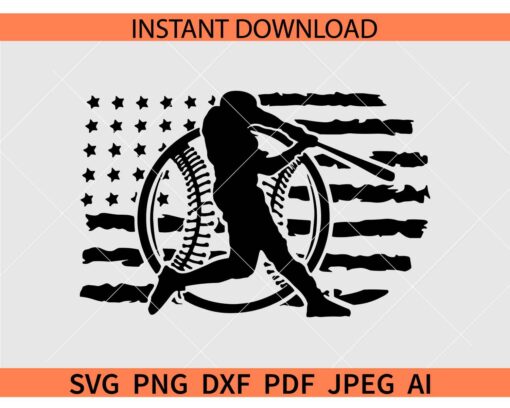 US baseball flag SVG, Patriotic Baseball Player SVG