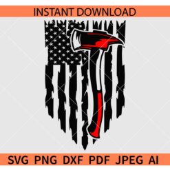 US firefighter flag SVG, Firefighter axe in US flag SVG, Pulaski inside Distressed Flag SVG
