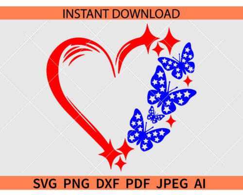 USA Butterfly Love SVG, USA Butterfly Heart Symbol SVG