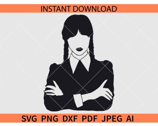 Wednesday Addams Silhouette SVG, Wednesday Addams Portrait SVG, The Addams Family SVG