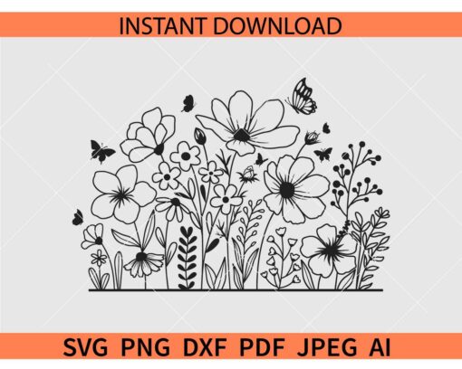 Wildflower and Butterfly SVG, Butterflies on Wildflowers SVG