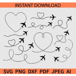 Airplane path bundle SVG, Airplane Heart Path SVG, Airplane Spiral Path SVG