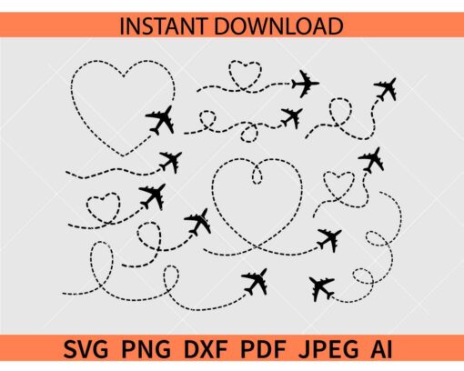 Airplane path bundle SVG, Airplane Heart Path SVG, Airplane Spiral Path SVG