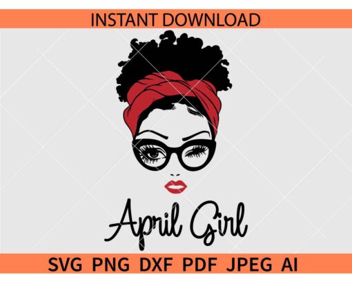 April girl Winking SVG, April Girl with Head Bandana SVG, Winkey April Girl with Sunglasses SVG