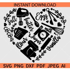 Baking icons heart SVG, Baking Ingredients Heart Symbol SVG, Baking Utensils Heart SVG