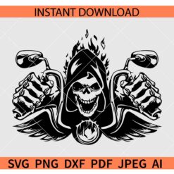 Biker Skull Flames SVG SVG, Motorcycle Rider Flames SVG, Motorcycle skull Flames SVG
