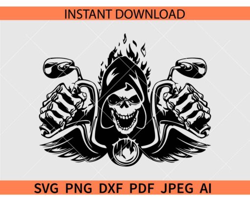 Biker Skull Flames SVG SVG, Motorcycle Rider Flames SVG, Motorcycle skull Flames SVG