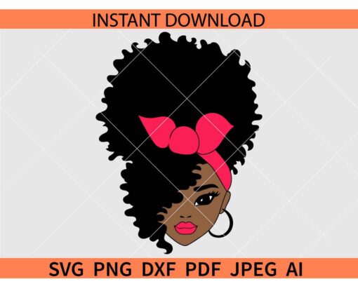 Black Woman SVG,  Afro woman with head bandana SVG, Afro girl sunglasses SVG