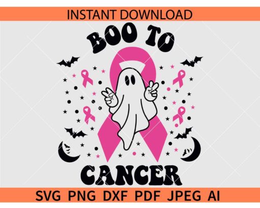 Boo to cancer Ghost SVG, Boo to cancer Ghost in Ribbon SVG, Cancer Awareness Ghost SVG