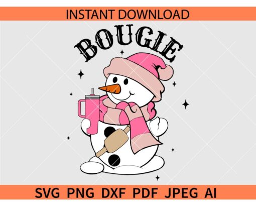 Bougie Snowman SVG, Cute Bougie Pink Snowman SVG