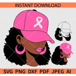 Breast Cancer Black Woman Cap SVG, Cancer Ribbon Cap Afro Woman SVG