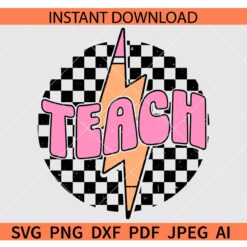 Checkered Teach SVG, Teach Checkerboard SVG, Teach Lightning Bolt SVG