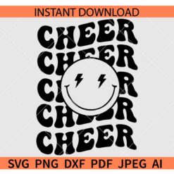 Cheer smiley face SVG, Retro Cheer smiley face SVG, Cheer smiley face Retro Wavy Text SVG