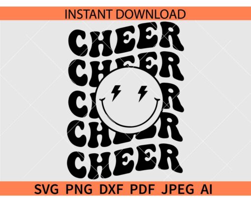 Cheer smiley face SVG, Retro Cheer smiley face SVG, Cheer smiley face Retro Wavy Text SVG