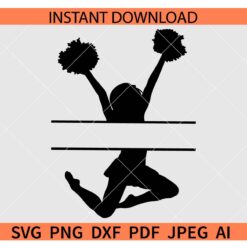 Cheerleader monogram SVG, Black Cheerleader Jumping Up Monogram SVG