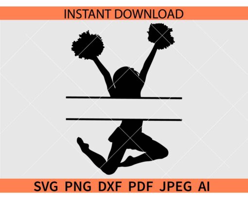 Cheerleader monogram SVG, Black Cheerleader Jumping Up Monogram SVG