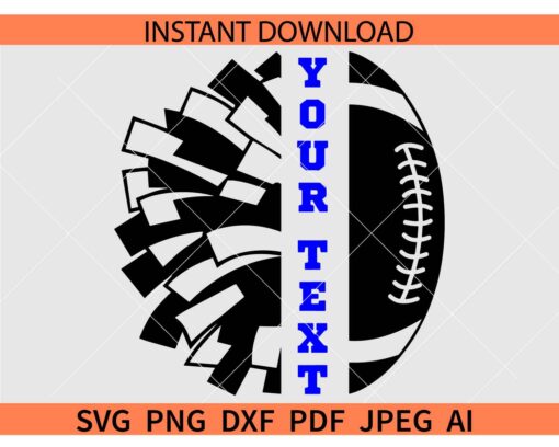 Cheerleader split monogram SVG, Pom Pom Football split monogram SVG