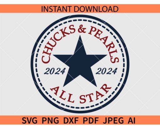 Chucks and Pearls All Star 2024 SVG, Kamala Harris Chucks and Pearls SVG