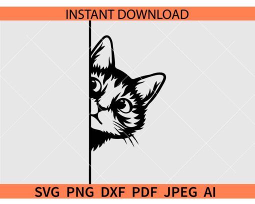 Cute Peeking Cat SVG, Peeking Cat Silhouette SVG, Peeking Kitten SVG