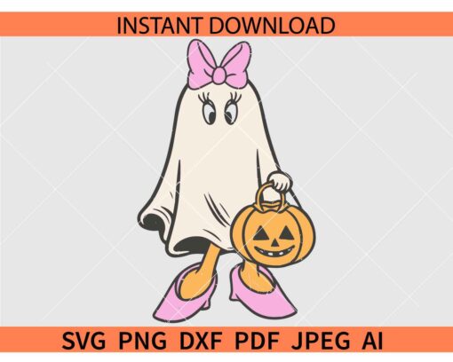 Daisy Duck Ghost Halloween SVG, Halloween Pumpkin Daisy duck Ghost SVG