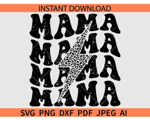 Distressed mama bolt SVG, Distressed Leopard Print mama bolt SVG