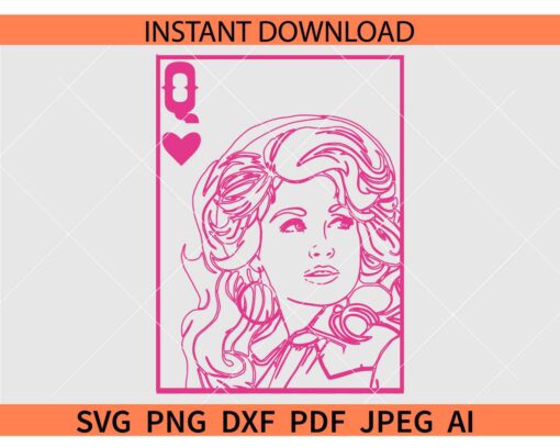 Dolly Queen of Hearts SVG, Dolly Parton Q Hearts SVG, Dolly Parton Portrait Q SVG