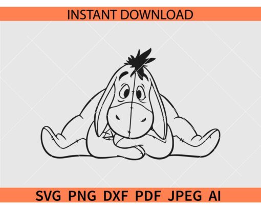 Eeyore Donkey Coloring Page SVG, Eeyore Donkey Sketch SVG, Eeyore Donkey Line art SVG