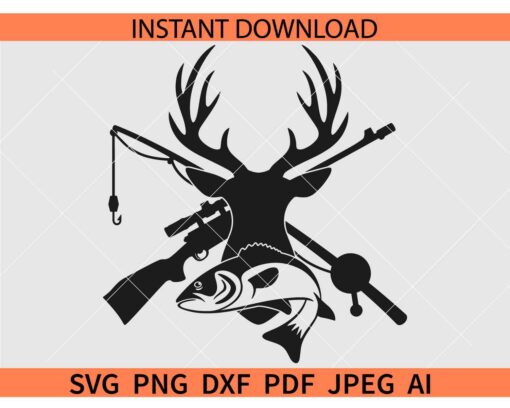 Fish and duck hunting SVG, Fishing and hunting SVG, Fishing rod and hunting gun SVG