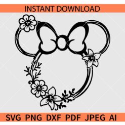 Floral Minnie head SVG, Minnie Head Flowers SVG, Floral Minnie with Bow SVG 