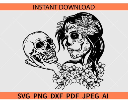 Floral Sugar Skull SVG, Sugar Skull flowers SVG
