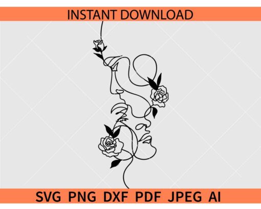 Floral couple face SVG, Cup Face Flowers SVG, Floral couple face Sketch SVG