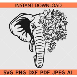Floral elephant head SVG, Elephant head with flowers SVG
