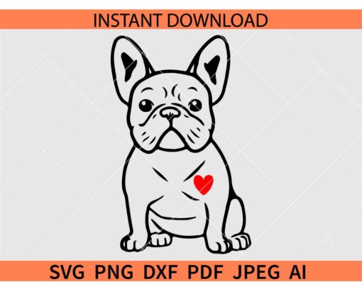 French bull Dog Sitting SVG, French Bulldog with Heart SVG
