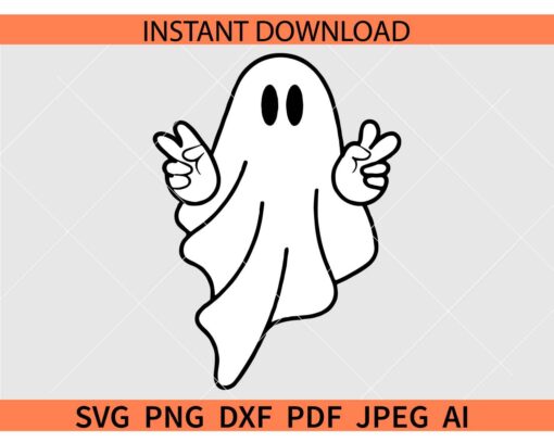 Ghost peace SVG, Halloween Ghost Pease Hand ASL SVG, Flying Ghost Peace Hand SVG
