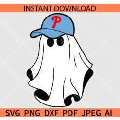 Ghost with Cap Phillies Fans SVG, Ghost with Phillies Cap SVG, Ghost Phillies Fan SVG