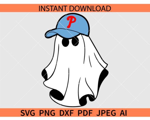 Ghost with Cap Phillies Fans SVG, Ghost with Phillies Cap SVG, Ghost Phillies Fan SVG