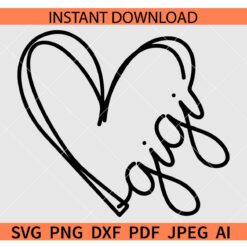 Gigi heart symbol Sketch SVG, Gigi Love Heart Outline SVG