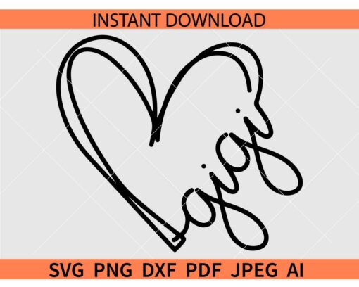 Gigi heart symbol Sketch SVG, Gigi Love Heart Outline SVG